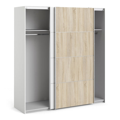 Verona Sliding Wardrobe 180cm in White with White and Oak doors with 2 Shelves - The Furniture Mega Store 