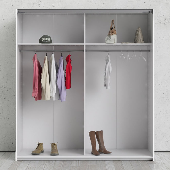 Verona Sliding Wardrobe 180cm in White with White and Oak doors with 2 Shelves - The Furniture Mega Store 