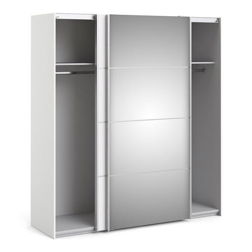 Verona Sliding Wardrobe 180cm in White with White and Mirror Doors with 2 Shelves - The Furniture Mega Store 