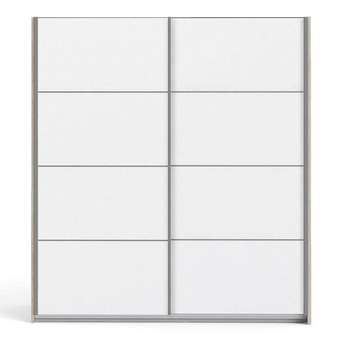 Verona Sliding Wardrobe 180cm in Oak with White Doors with 2 Shelves - The Furniture Mega Store 