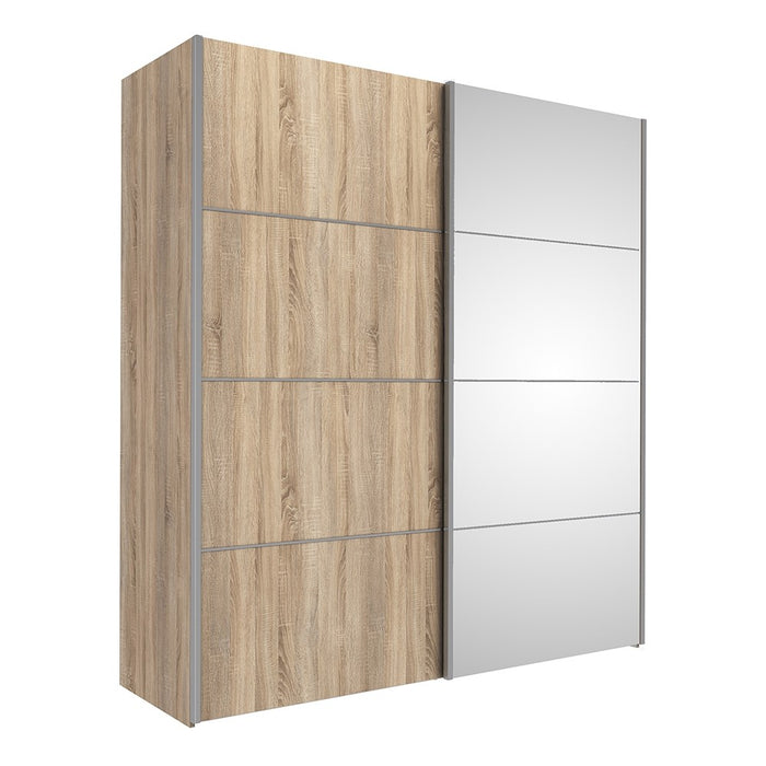 Verona Sliding Wardrobe 180cm in Oak with Oak and Mirror Doors with 2 Shelves - The Furniture Mega Store 
