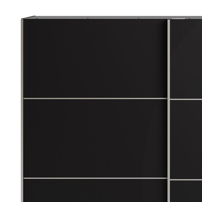 Verona Sliding Wardrobe 180cm in Black Matt with Black Matt Doors & 2 Shelves - The Furniture Mega Store 