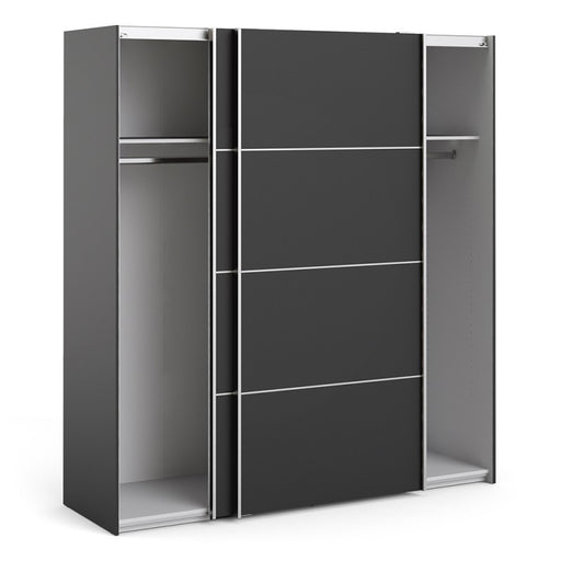 Verona Sliding Wardrobe 180cm in Black Matt with Black Matt Doors & 2 Shelves - The Furniture Mega Store 