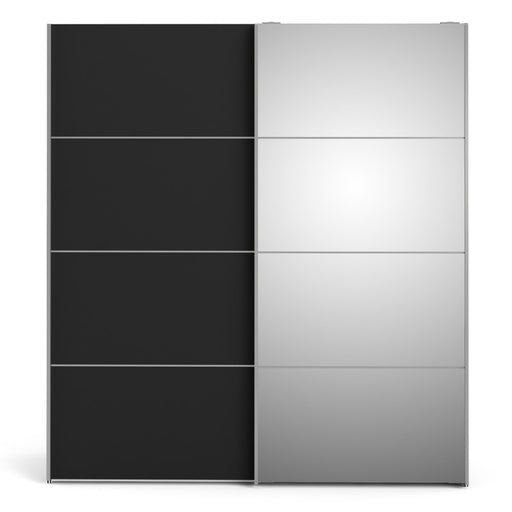 Verona Sliding Wardrobe 180cm in Black Matt with Black Matt & Mirror Doors & 2 Shelves - The Furniture Mega Store 