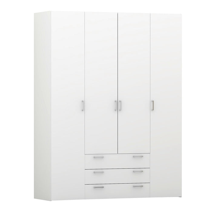 Space 4 Door 3 Drawer Wardrobe - White - The Furniture Mega Store 