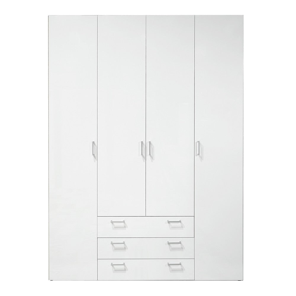 Space 4 Door 3 Drawer Wardrobe - White - The Furniture Mega Store 