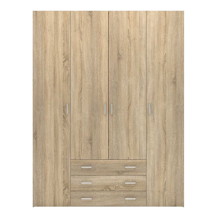 Space 4 Door 3 Drawer Wardrobe - Oak - The Furniture Mega Store 