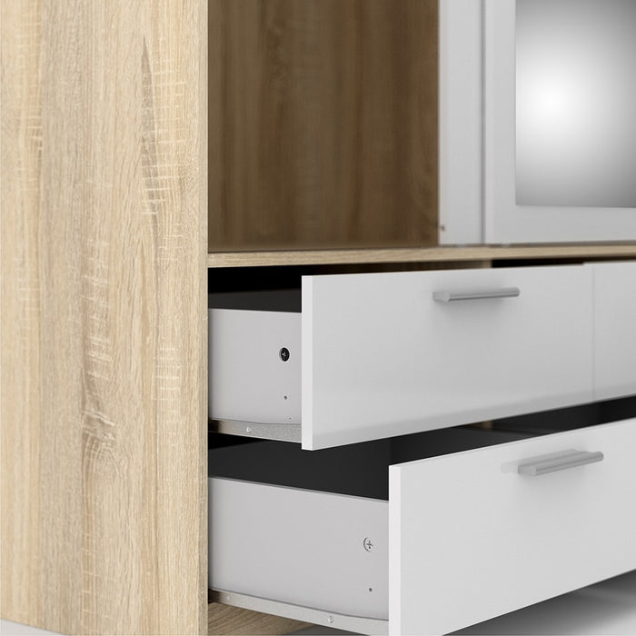 Line Wardrobe - 3 Doors 6 Drawers - Oak & White High Gloss - The Furniture Mega Store 