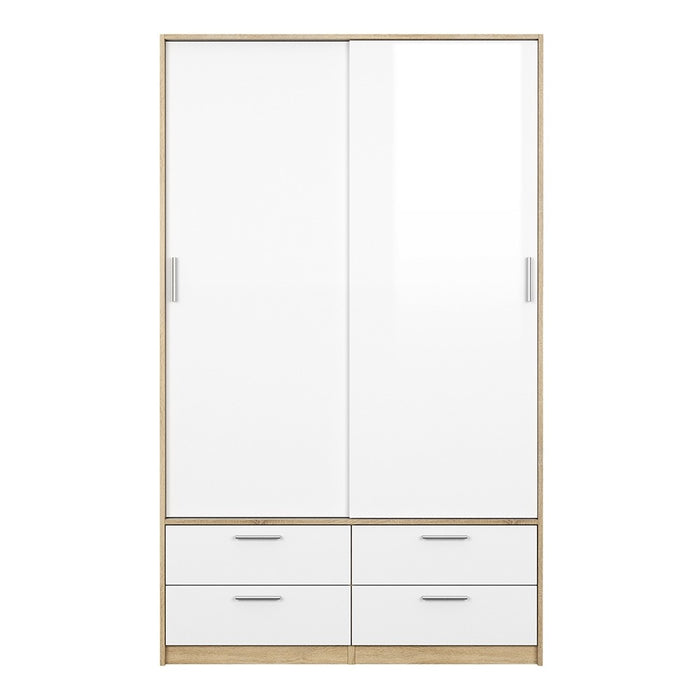 Line Wardrobe - 2 Doors 4 Drawers - Oak & White High Gloss - The Furniture Mega Store 
