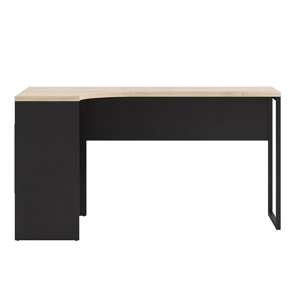 Corner Desk 2 Drawers in Black Matt and Oak - The Furniture Mega Store 