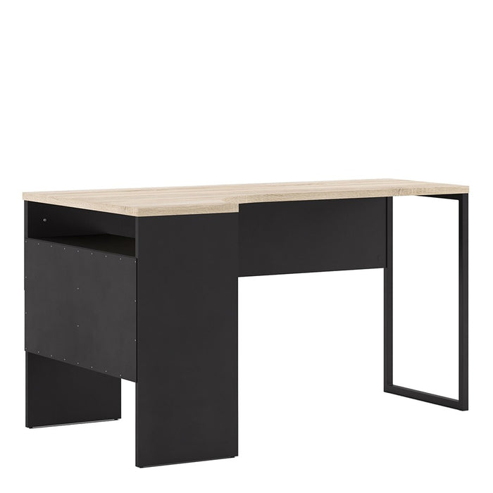 Corner Desk 2 Drawers in Black Matt and Oak - The Furniture Mega Store 