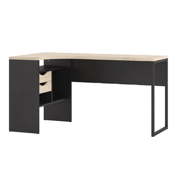 Corner Desk 2 Drawers in Black Matt and Oak - The Furniture Mega Store 
