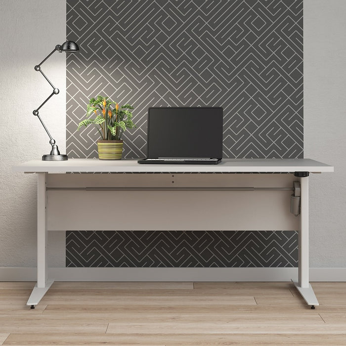 Pria Height Adjustable Electric Control Desk 150cm - White & Silver Grey steel Legs - The Furniture Mega Store 