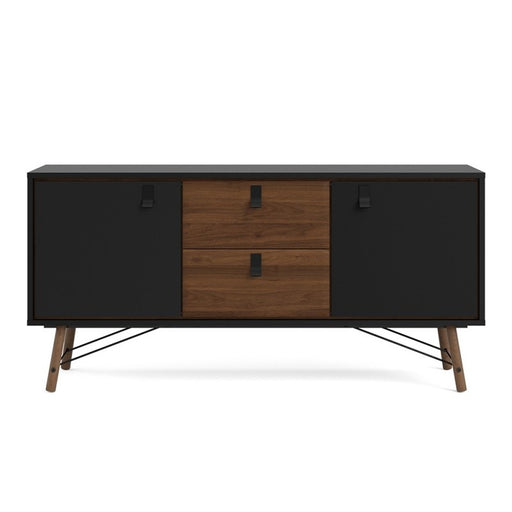 Rena 2 Door 2 Drawer Wide Sideboard - Matt Black & Walnut - The Furniture Mega Store 