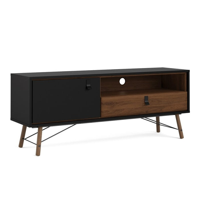 Rena 1 Door 1 Drawer Wide TV Unit - Matt Black & Walnut - The Furniture Mega Store 