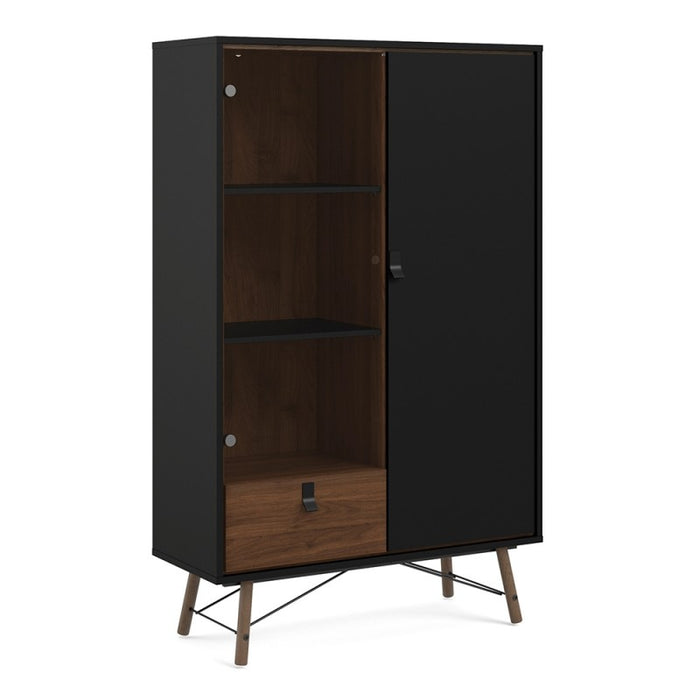 Rena 2 Door Display Cabinet - Matt Black & Walnut - The Furniture Mega Store 