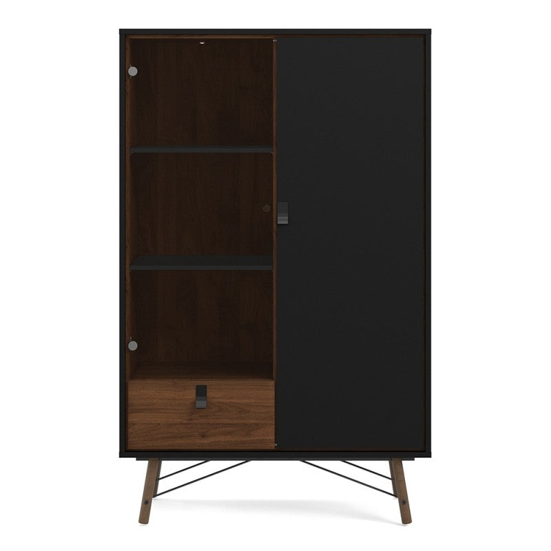 Rena 2 Door Display Cabinet - Matt Black & Walnut - The Furniture Mega Store 