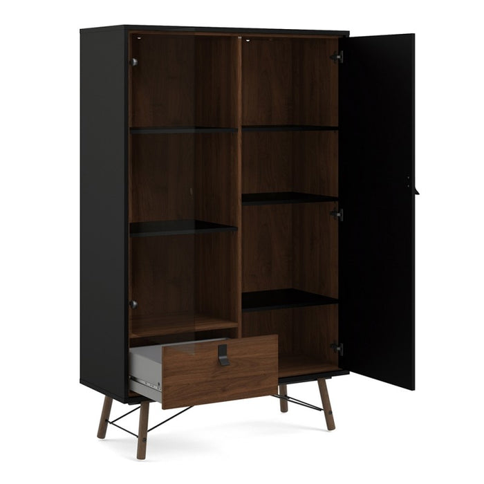 Rena 2 Door Display Cabinet - Matt Black & Walnut - The Furniture Mega Store 