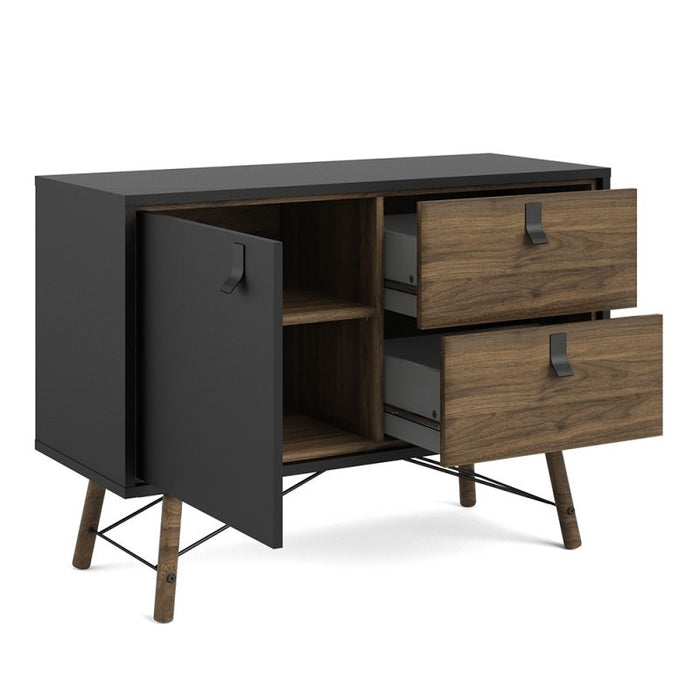 Rena 1 Door 2 Drawer Sideboard - Matt Black & Walnut - The Furniture Mega Store 