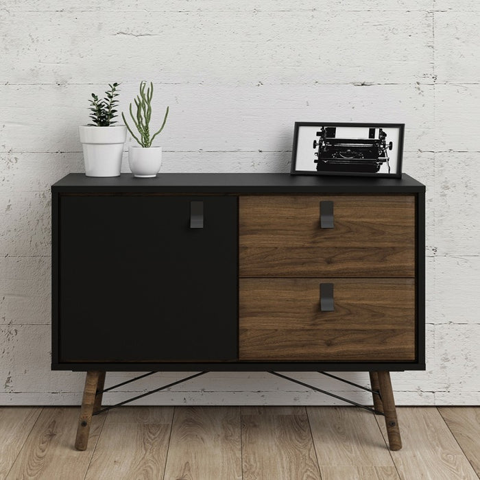 Rena 1 Door 2 Drawer Sideboard - Matt Black & Walnut - The Furniture Mega Store 