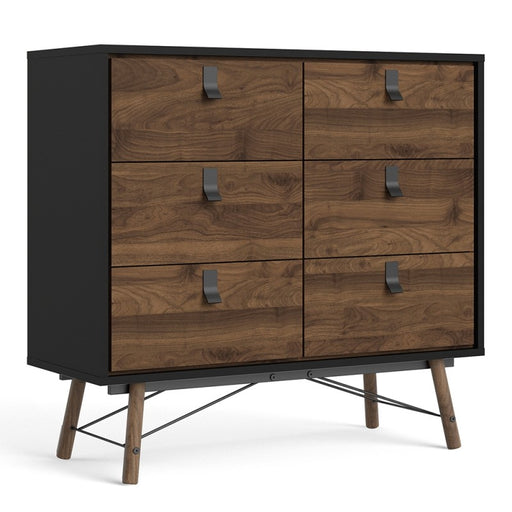 Rena 6 Drawer Chest Of Drawers - Matt Black & Walnut - The Furniture Mega Store 