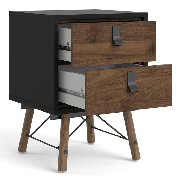 Rena 2 Drawer Bedside cabinet - Matt Black & Walnut - The Furniture Mega Store 