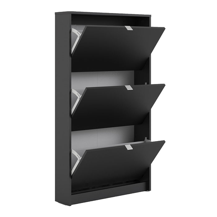 Shoe Cabinet 3 Compartments in Black - The Furniture Mega Store 