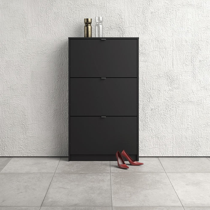 Shoe Cabinet 3 Compartments in Black - The Furniture Mega Store 