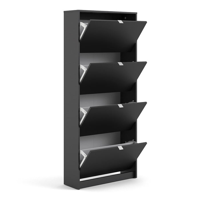 Shoe Cabinet 4 Door Matt Black - The Furniture Mega Store 