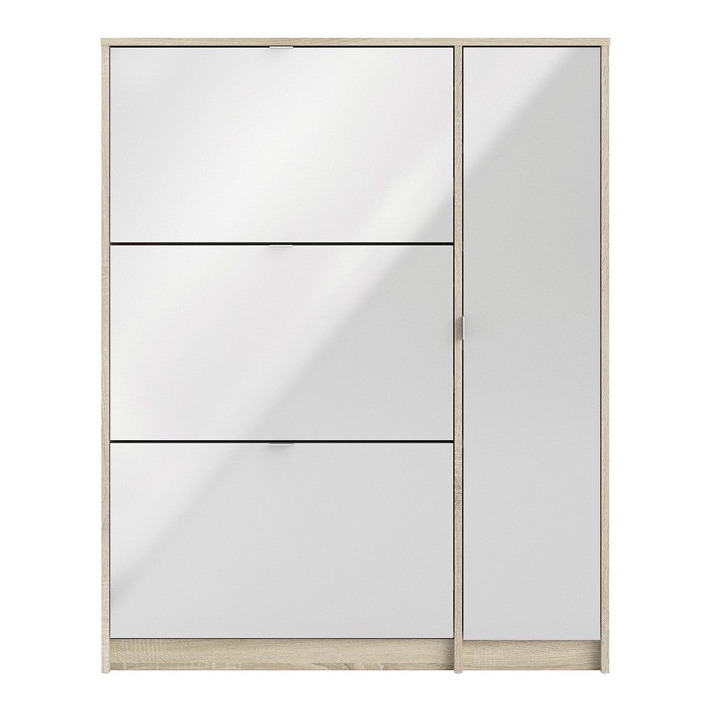Shoe cabinet Oak structure with White high gloss front 3 tilting doors + 1 door - The Furniture Mega Store 