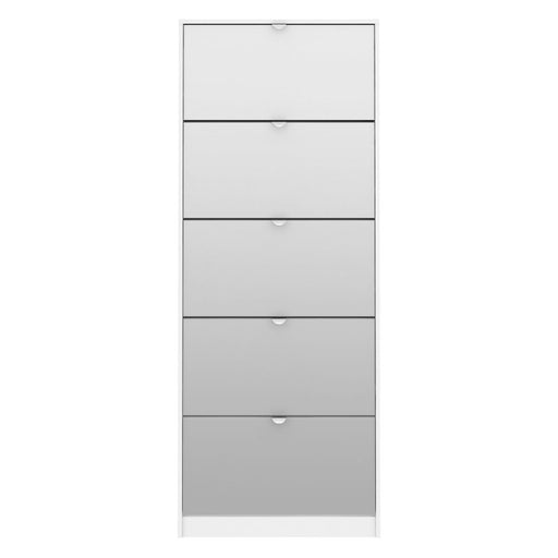 Shoe Cabinet 5 Mirrored Tilting Doors - White - The Furniture Mega Store 