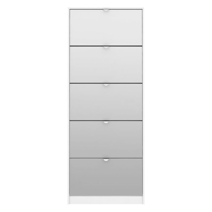 Shoe Cabinet 5 Mirrored Tilting Doors - White - The Furniture Mega Store 