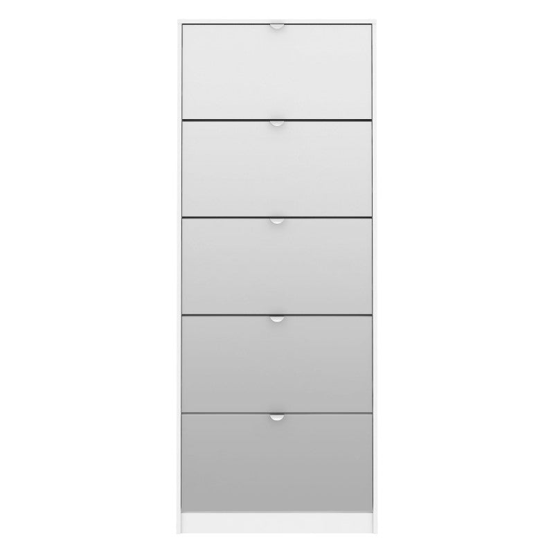 Shoe Cabinet 5 Mirrored Tilting Doors - White - The Furniture Mega Store 
