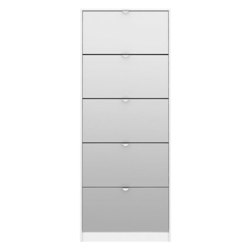 Shoe Cabinet 5 Mirrored Tilting Doors - White - The Furniture Mega Store 