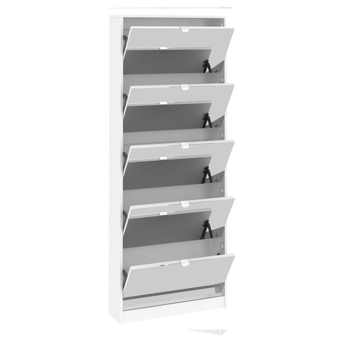 Shoe Cabinet 5 Mirrored Tilting Doors - White - The Furniture Mega Store 