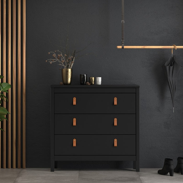 Barcelona 3 drawer Chest - Matt Black - The Furniture Mega Store 