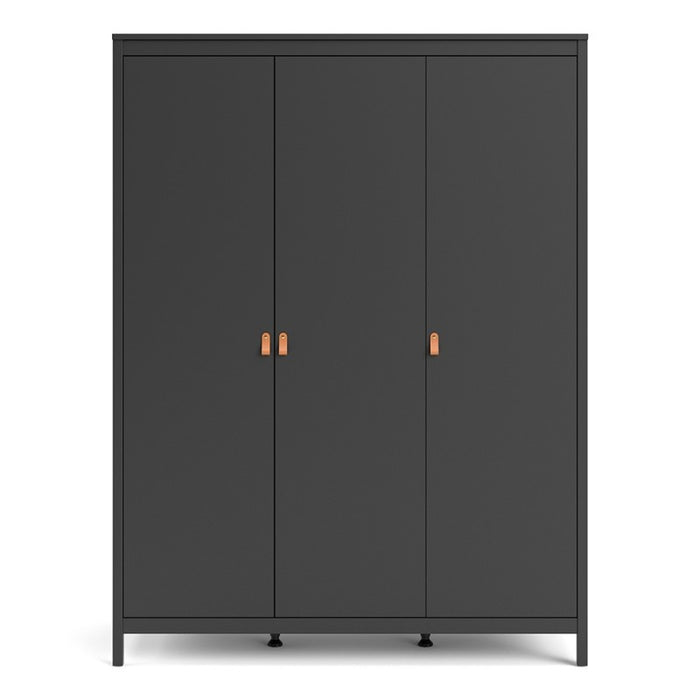 Barcelona 3 Door Wardrobe - Matt Black - The Furniture Mega Store 