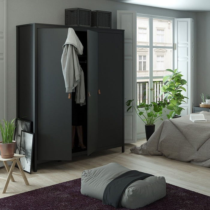 Barcelona 3 Door Wardrobe - Matt Black - The Furniture Mega Store 