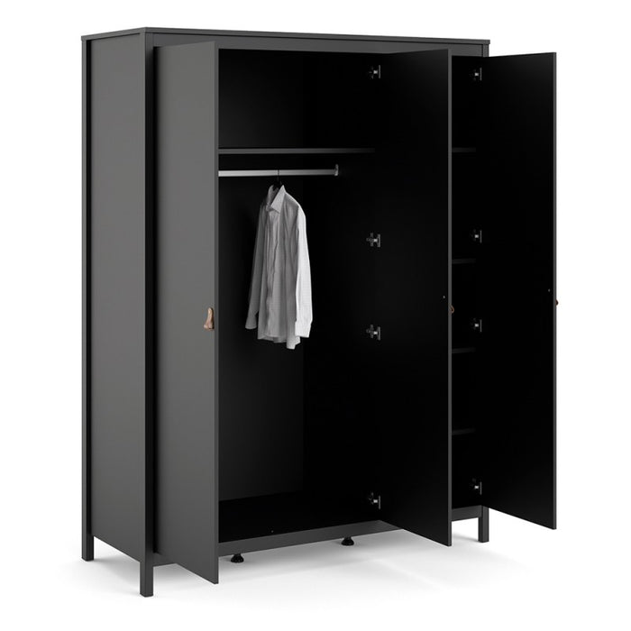 Barcelona 3 Door Wardrobe - Matt Black - The Furniture Mega Store 
