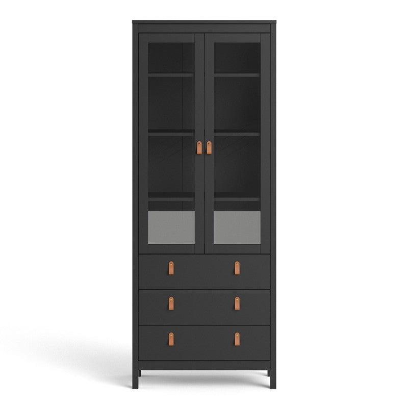 Barcelona 2 Door 3 Drawer Glazed Display Cabinet - Matt Black - The Furniture Mega Store 