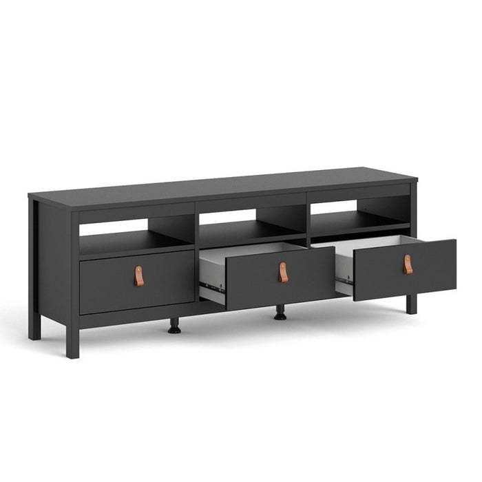 Barcelona 3 Drawer TV Unit - Matt Black - 151cm - The Furniture Mega Store 