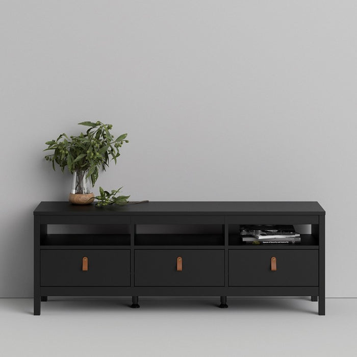 Barcelona 3 Drawer TV Unit - Matt Black - 151cm - The Furniture Mega Store 