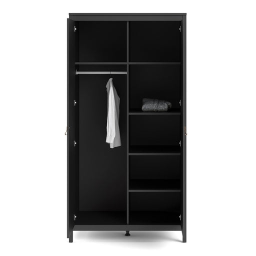 Barcelona 2 Door Wardrobe - Matt Black - The Furniture Mega Store 