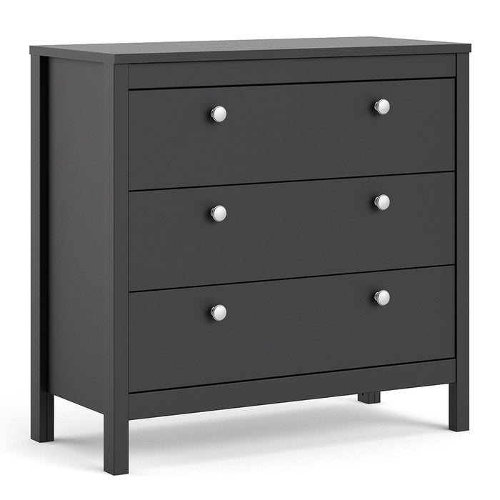 Madrid 3 Drawer Chest - Matt Black - The Furniture Mega Store 