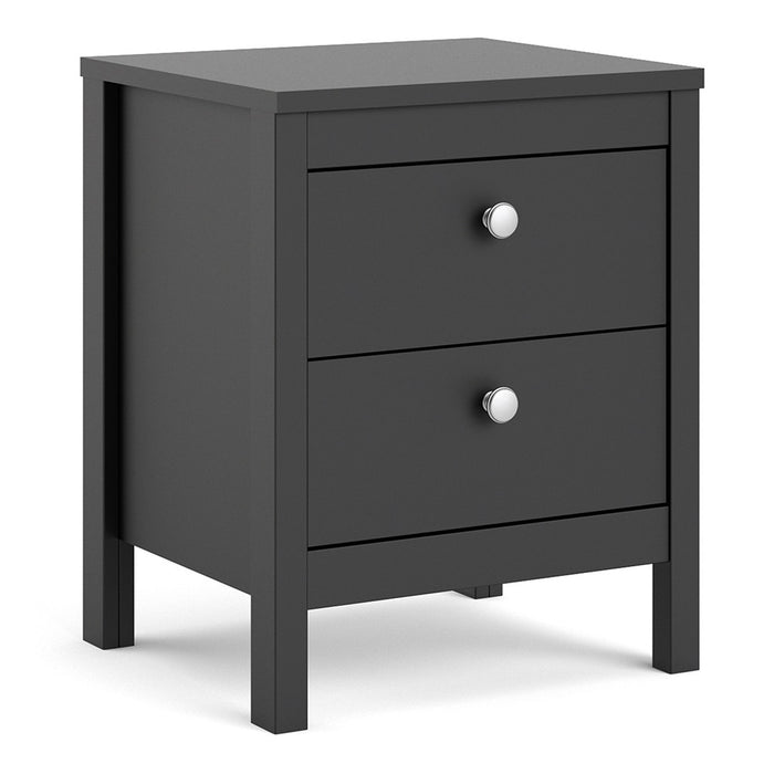 Madrid 2 Drawer Bedside Table - Matt Black - The Furniture Mega Store 