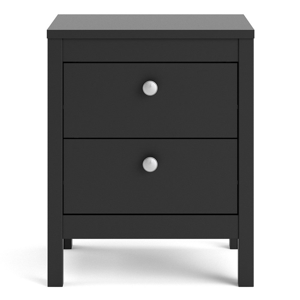 Madrid 2 Drawer Bedside Table - Matt Black - The Furniture Mega Store 