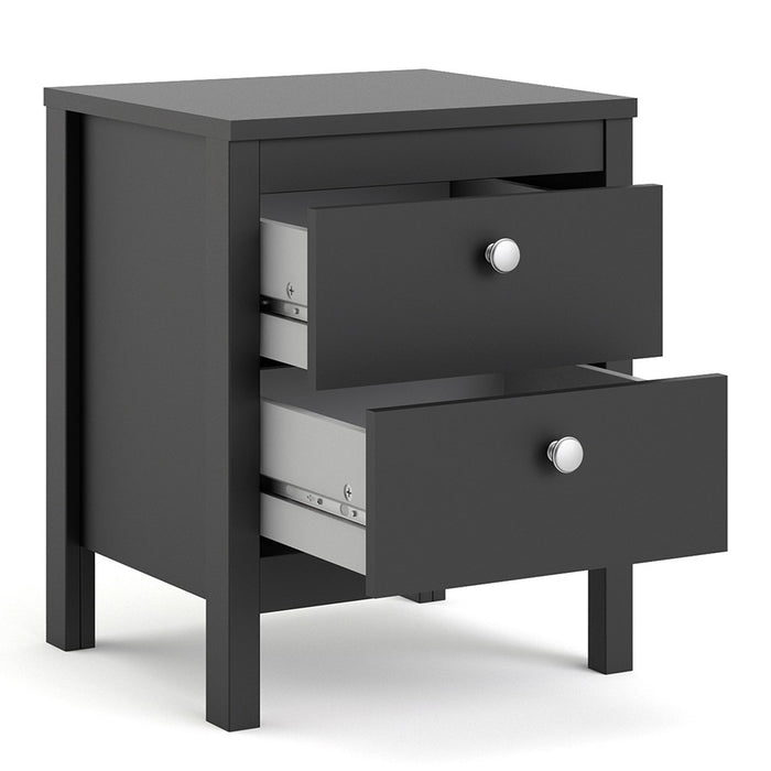 Madrid 2 Drawer Bedside Table - Matt Black - The Furniture Mega Store 