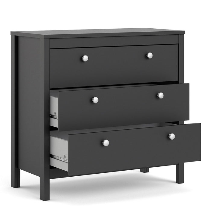 Madrid 3 Drawer Chest - Matt Black - The Furniture Mega Store 