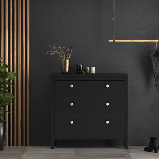 Madrid 3 Drawer Chest - Matt Black - The Furniture Mega Store 