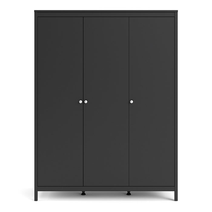 Madrid 3 Door Triple Wardrobe - Matt Black - The Furniture Mega Store 